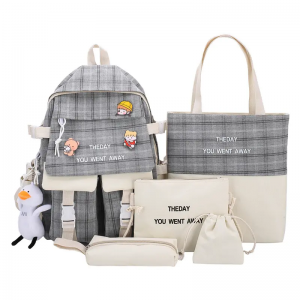 New simple fashion small fresh check school five – piece bag set