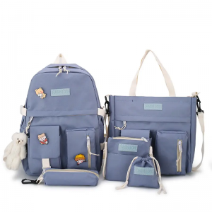 New 2023 Female College Student five piece set Korean contrast canvas campus junior middle school student schoolbag