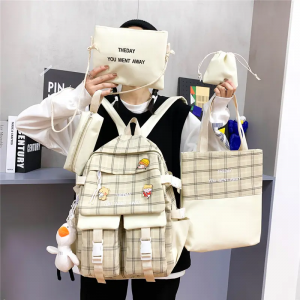 New simple fashion small fresh check school five – piece bag set