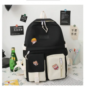 New 2023 Female College Student five piece set Korean contrast canvas campus junior middle school student schoolbag