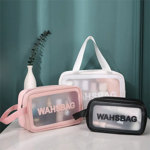 Pu transparent three piece cosmetic and wash bag large capacity PVC bath bag translucent frosting portable storage bag