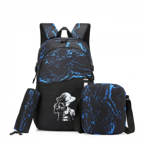 2023 new glow-in-the-dark backpack male fashion brand three-piece student schoolbag wear-resistant computer bag