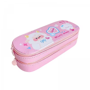 Cartoon high appearance horizontal double layer pen case Cute large capacity pencil case Female Japanese style PU waterproof