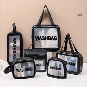 Pu transparent three piece cosmetic and wash bag large capacity PVC bath bag translucent frosting portable storage bag