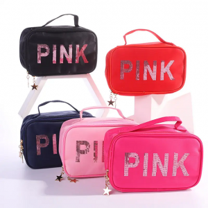 2023 New Sequin Pink Mobile Travel Portable Customizable Logo Cosmetic Bag Makeup 1pc/poly Bag Customized Logo Acceptable Box BL