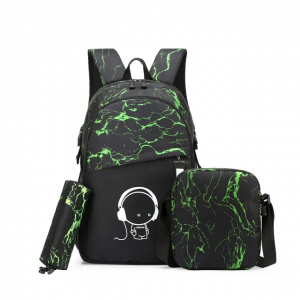 2023 new glow-in-the-dark backpack male fashion brand three-piece student schoolbag wear-resistant computer bag