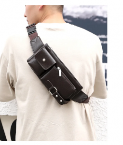 2023 new leisure waterproof scratch proof Pu fabric outdoor waist bag pouch bag for men