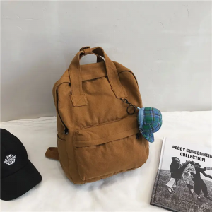 Schoolbag female college student canvas bag backpack female college style solid color Korean student backpack retro leisure