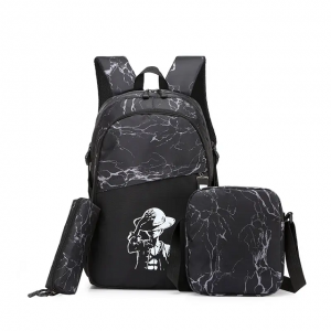 2023 new glow-in-the-dark backpack male fashion brand three-piece student schoolbag wear-resistant computer bag