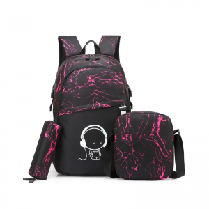 2023 new glow-in-the-dark backpack male fashion brand three-piece student schoolbag wear-resistant computer bag