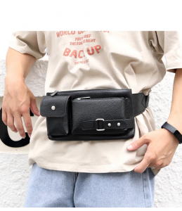 2023 new leisure waterproof scratch proof Pu fabric outdoor waist bag pouch bag for men