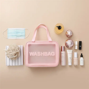 Pu transparent three piece cosmetic and wash bag large capacity PVC bath bag translucent frosting portable storage bag