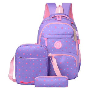 2023 new lightweight nylon waterproof and load reducing three piece printed schoolbag