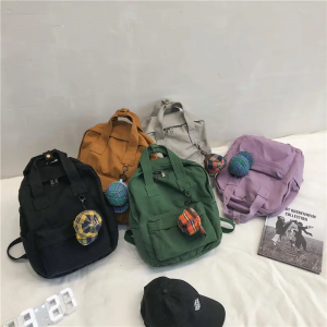 Schoolbag female college student canvas bag backpack female college style solid color Korean student backpack retro leisure