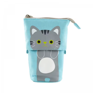 South Korea cute simple cat multi-functional deformable upright pull down canvas pen bag pen holder